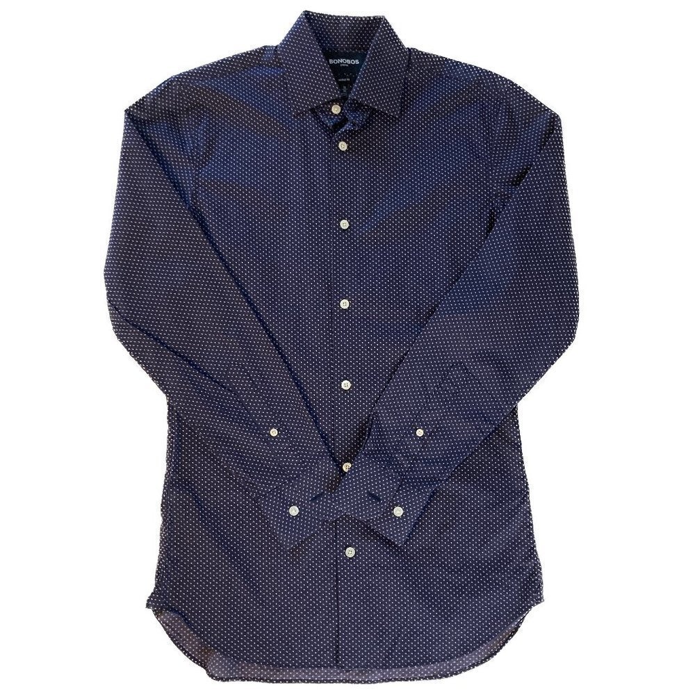 Bonobos Navy Blue Stretch Tailored Fit Long Sleeve Button Down Shirt Size 15-34